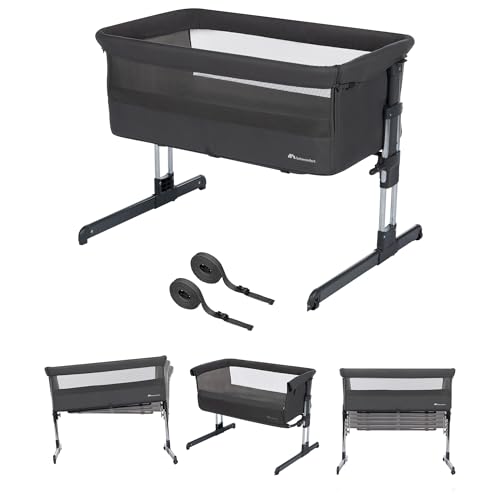 Bebeconfort Calidoo, Lit Cododo Bébé et Berceau Bébé 2-en-1, 0-6 mois (0-9 kg), Berceau Cododo Inclinable, 5 Hauteurs, Grand Matelas Rembourré, Côtés en Filet, Côté Pliable Facilement, Tinted Graphite