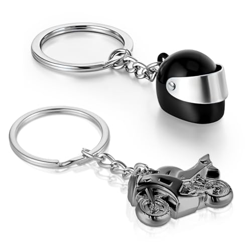 AOZUO Lot de 2 porte clés moto et casque de moto, idée cadeau pour motard, porte-clés 3D, pendentif pour casque de moto, pour cadeaux de vacances (noir)
