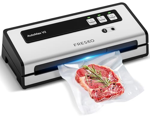 FRESKO Machine Sous Vide Alimentaire Automatique, 140 W, Double Thermoscellage, Mode Humide/Sec, Utilisation à une Main, Verrouillage Automatique, 10 Sacs Prédécoupés (Automax V2)