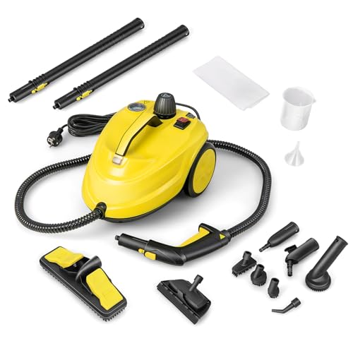 SOARS Nettoyeur Vapeur, Puissance : 2000 W, Pression : 5 Bar, Température : 160 ℃, Temps de Chauffe : 8 Min, Réservoir : 1,8 L, Surface : 108 M², pour Canapé, Sol, Cuisine, Jaune