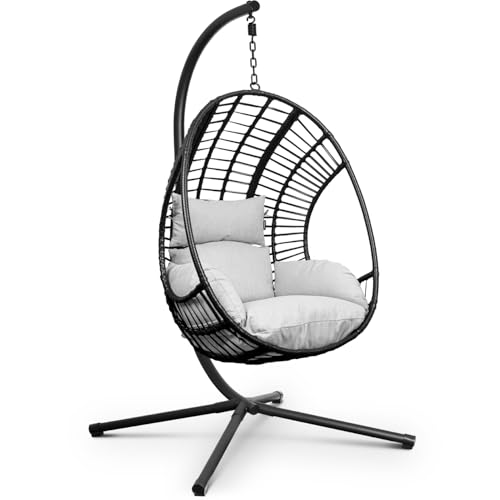 Swoods Fauteuil Suspendu Egg XXL - Chaise Suspendue avec Support - pour Intérieur et Extérieur - INCL. Oreillers - Chaise Egg - Cocoon - Chaise Oeuf - Jusqu'à 150kg (Gris Clair)