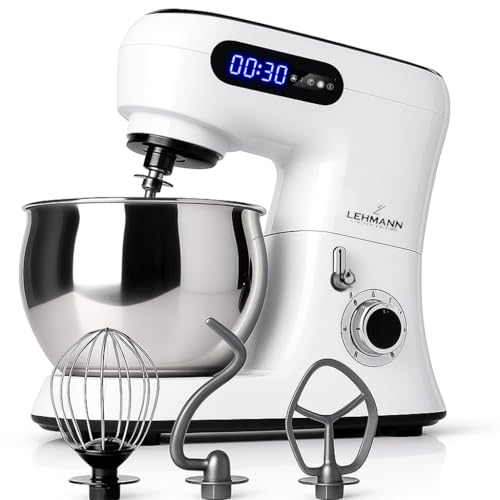 Lehmann Machine de cuisine premium avec affichage électronique | Batteur multifonction avec bol en acier inoxydable de 5 L | 2300 W | 6 vitesses | Inclus fouet, batteur