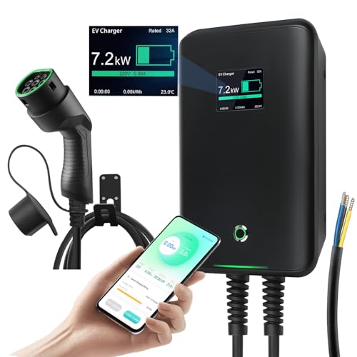 astoneves 32A Wallbox EV 7kW monophasé Station de Recharge pour Voitures électriques avec connecteur Type 2 pour véhicule électrique Conforme à la 6m(7kW APP)