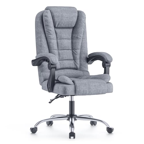 naspaluro Fauteuil Bureau, Chaise Ergonomique avec Large Assise Rembourrée, Siège de Bureau Inclinable Hauteur Réglable, Roulette Silencieuse, Coton et Lin
