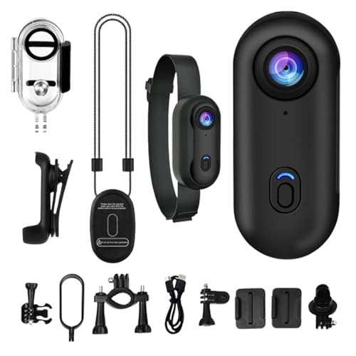 Caméra d'action au pouce – Caméras avec enregistrement audio et vidéo | Caméra d'action portable | Étanche 4K avec magnétique et clip à 360° pour cyclisme, moto, gym, randonnée, voyage, sports de