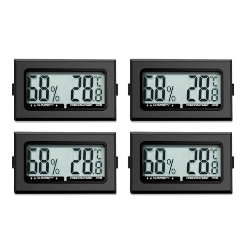 Lot de 4 thermomètres numériques d'intérieur - Mini hygromètre - Thermomètre d'intérieur - Pour reptiles - Hygromètre numérique - Pour bureau, cuisine, écran LCD - Incubateur - Thermomètre de serre