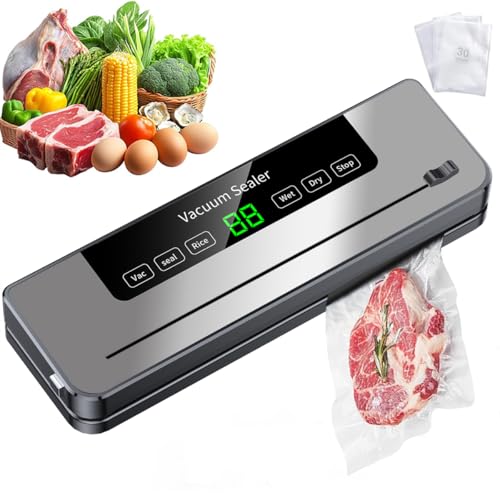 Machine à emballer sous vide portable 5 en 1, puissante machine à emballer sous vide les aliments frais, machine à emballer les aliments humides/secs, 30 sachets sous vide rapides inclus (noir)