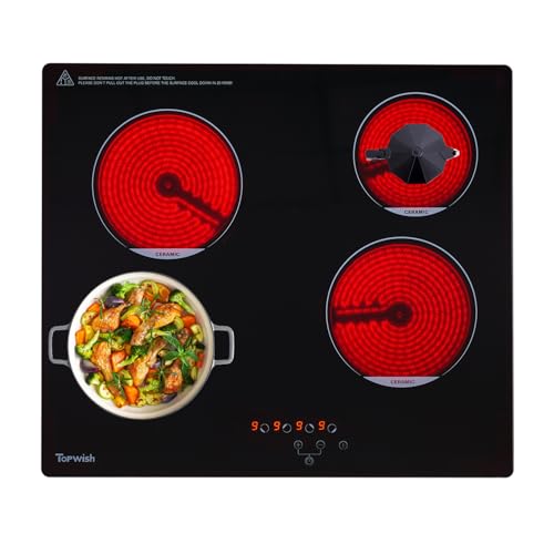 Topwish plaque vitrocéramique 4 feux,plaque vitrocéramique 60cm,vitrocéramique 6000W,tables de cuisson avec fermeture à l'épreuve des enfants,commande tactile,indicateur de chaleur résiduelle,minuteur