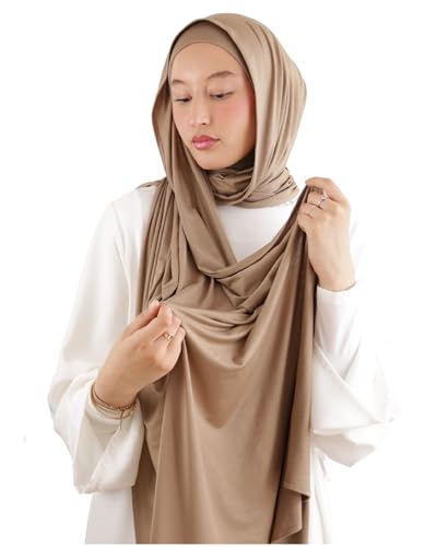 Hijab jersey en Fibres de bambou naturelles taille Maxi 190x70 hijab Respirant & hypoallergénique pour femme musulmane voilée HJ300 (Taupe)