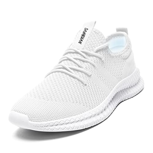 Tvtaop Hommes Baskets Chaussures De Course sur Route Sneaker Gym Athlétique Respirant Sports De Plein Air Jogging Fitness Antidérapant Léger Confortable Casual Chaussures De Marche,Blanc 42 EU