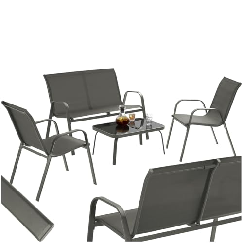 TecTake® Salon de Jardin Extérieur 4 Personnes Ensemble Canapé 2 Places 2 Fauteuil Salon et Table de Jardin, Mobilier pour Amenagement Balcon Terrasse Veranda Fauteuil Exterieur terrasse