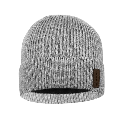 North Bund Bonnet pour Homme Hiver Classique Femmes Tricot Extensible Bonnet Intérieur Bonnet Tricoté en Laine Ski Gris