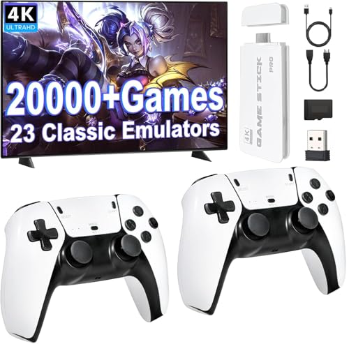 SCRIMEMO Console de Jeux Retro, Console Rétro Gaming Plug & Play TV - Game Stick HDMI avec 20.000+ Jeux Vidéo, 2 Manettes Sans Fil, Console de Jeux pour Famille (TOP+)