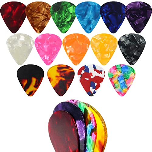 Redamancy Lot de 32 Médiators pour Guitare, Médiators en Celluloïd de Couleurs Assorties, pour Guitare Acoustique, Basse ou électrique(4 Epaisseurs Différentes:0.46mm 0.71mm 0.96mm 1.2mm)