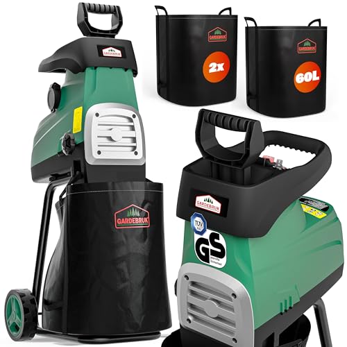 Gardebruk® Broyeur végétaux et Branches 3100 W Silencieux Branches Max. 44mm 2X bac 60L déchiqueteuse Branches broyeur électrique Jardin