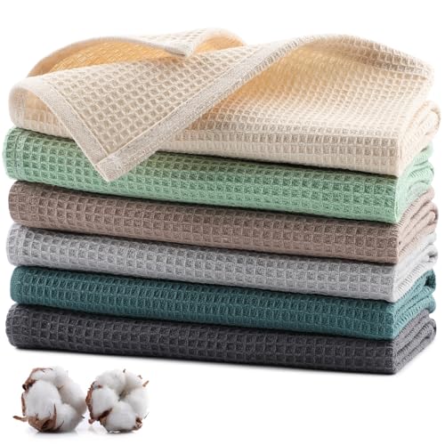 Jogoico Lot de 6 Torchons de Cuisine 100% Coton, Serviettes de Cuisine 35 x 35 cm, Torchon à Vaisselle Doux et Absorbants, Lavable en Machine, pour la Vaisselle, Les Déversements-Multicolore