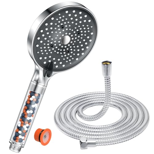 Pommeau de Duche avec tuyau 1,6M, YEAUPE PRO Pommeau de Douche Economie Deau, Pommeau de Douche Anti calcaire Grand (⌀130mm), Pommeau de Douche Haute Pression avec 6 types de jets, Chrome