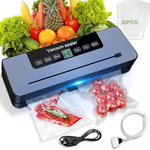7 en 1 Machine Sous Vide Alimentaire, Automatique Secs et Humides Appareil sous vide avec Couteau de Coupe, Machine Sous Vide Professionnel avec 20 Sacs Sous Vide et Tube Sous Vide