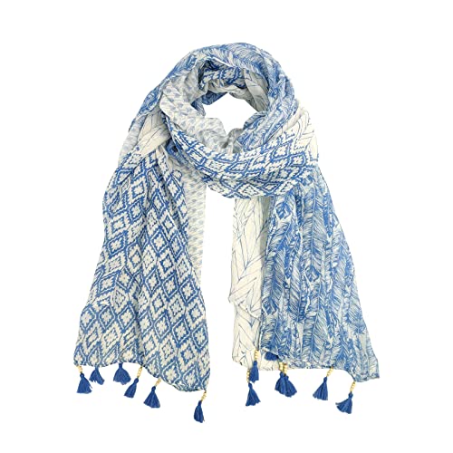 Andiker Écharpe Légère pour Femme Châle long Enveloppant à Gland Imprimé Plumes, écharpes élégantes pour dames Pour le Printemps et l'automne