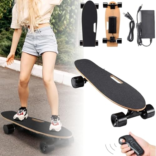 Skateboard électrique 350 W pour adultes et adolescents, longboard électrique en érable 7 couches avec télécommande, vitesse maximale de 22 km, autonomie maximale de 8 km, charge maximale de 82 kg