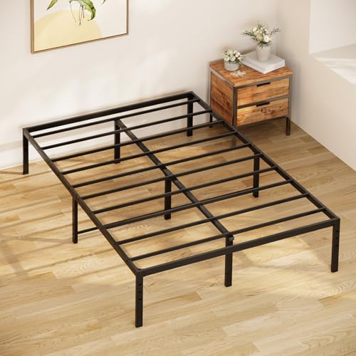 Xbro Cadre de Lit 140 x 200 cm, Cadre de Lit Plateformeen Métal 2 Personnes, Hauteur 37 cm, Noir