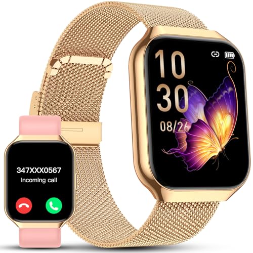 taopodo Montre Connectée Femme, 1.91" HD Smartwatch Fonction Féminine avec Appel Bluetooth 5.4, 120+ Modes Sportifs, 200+ Cadrans personnalisés, 24H Moniteur Sommeil/FC/SpO2, Android iOS Or
