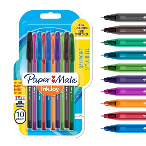 Paper Mate stylo bille à capuchon InkJoy 100 CAP | pointe moyenne 1 mm | assortiment de couleurs originales | lot de 8+2 (1956751)