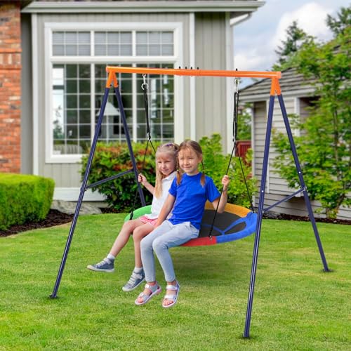 Balançoire d'extérieur, Structure en Acier en Forme de A, capacité de Charge 200 kg, Hauteur de balançoire réglable, balançoire nid pour Jardin, Aire de Jeux et Parc (192 x 167 x 187 cm)