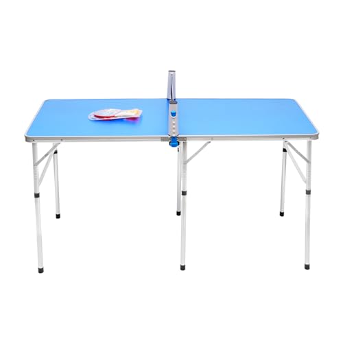 Table de ping-pong pliable pour l'intérieur, avec 2 raquettes de tennis de table, 3 balles, filet de ping pong 152 x 76 x 76 cm, pour la maison et les déplacements, bleue