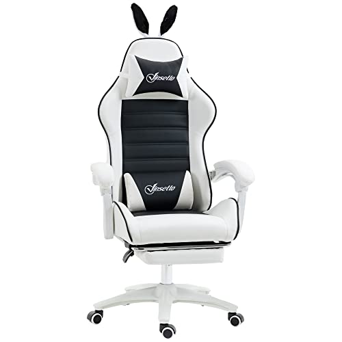 Vinsetto Chaise Gaming Fauteuil Gamer Fauteuil de Bureau Ergonomique avec Hauteur réglable, Dossier inclinable, Support Lombaire, Repose-Pieds, Oreilles de Lapin et Appui-tête, Noir