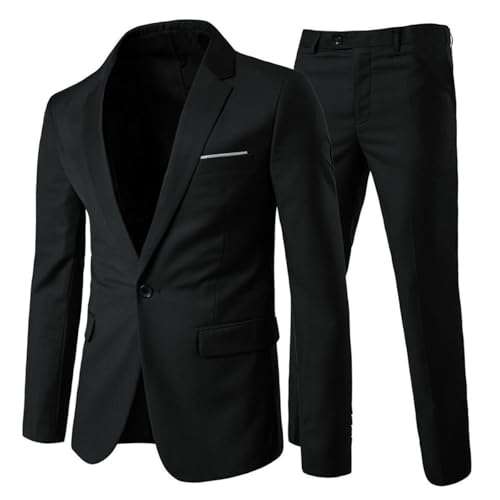 Allthemen Costume Homme Formel d'affaire de Couleur Uni à la Mode Slim Fit Deux pièces Noir M