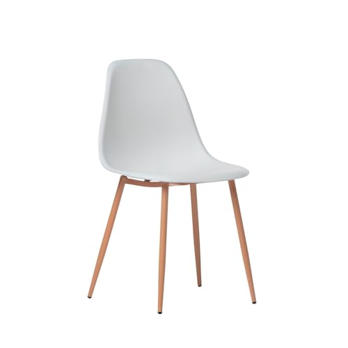 KLAST Chaise de Salle à Manger Nina en Polypropylène Blanc avec Pied en Métal Effet Bois, Légère, Fonctionnelle et Adaptée à l'Extérieur, Facile à Entretenir