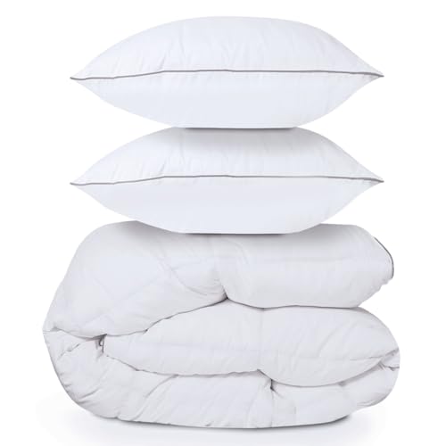IDMarket - Couette 220x240 CM AELA en Plume d'oie Anti acarien 500 GR + 2 oreillers
