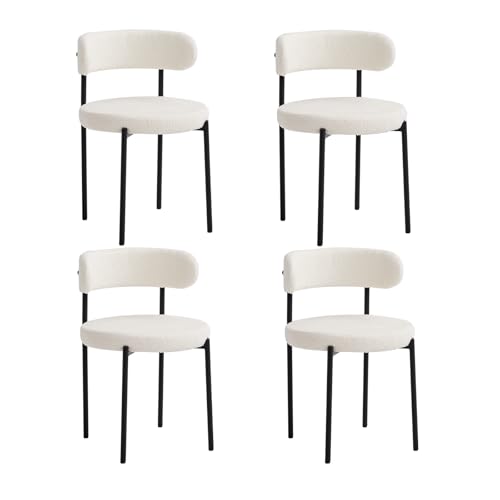 JZGORC Lot de 4 Chaises de Salle à Manger, Chaise Rembourrée en Velours Teddy, Convient pour Salle à Manger, Salon, Chambre, Salle de Conférence - Blanc