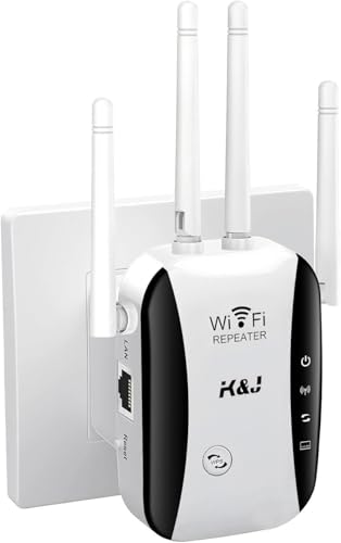 Répéteur WiFi Puissant 300Mbps, 2.4GHz Amplificateur WiFi avec WPS,Répéteur WiFi 4 Antennes, 1 Ports LAN, Compatible avec Toutes Les Box Internet, Jusqu'à 300m²| 20 appareils
