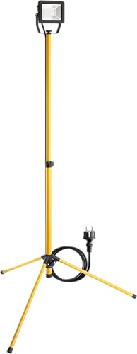 goobay 57844 Projecteur de Chantier LED sur trépied télescopique 30 W / 2550 LM/lumière Blanche Neutre – 4000 K/pour intérieur et extérieur – IP65 / Noir/Jaune, Métal