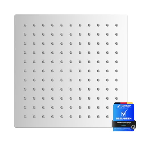 Ibergrif Tete de Douche Inox - Economie d'Eau, Pommeau de Douche Carré 20CM, Pluie Universelle Filetage 1/2 Pouce, Rotatif 360°, Inclinable 30°, Facile à Installer et à Nettoyer