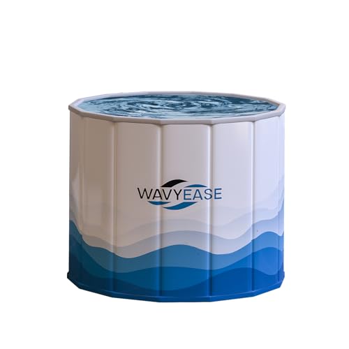 WAVYEASE Baignoire Glaciale Portable Adulte 80 cm (Lg) × 66 cm (Ha) – Rapide à Plier, Bain Froid et Chaud, Thérapie de Récupération Athlétique, Structure Renforcée, Spa Domestique et Extérieur (Blanc)