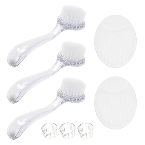 3 Brosses Pour Le Visage À Long Manche, 2 Brosses Ovales Pour Le Visage, Brosses Exfoliantes Pour Le Visage, Brosses Nettoyantes Pour Le Visage, Brosses Douces Et Portables Pour Le Visage