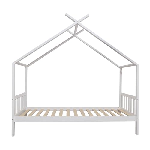 ONEIROI - Lit Cabane Enfant avec Tête de Lit et Sommier à Lattes - Bois de Pin Blanc