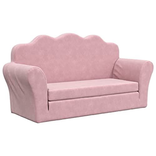 vidaXL Canapé-lit pour Enfants 2 Places, Lit de Jour avec Dossier et Accoudoirs, Lit d'Invité pour Tout-Petits Chambre Salon, Rose Peluche Douce
