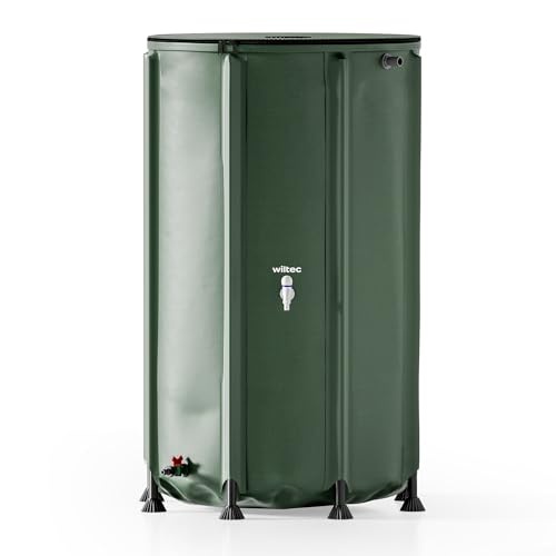 Wiltec Récupérateur Eau de Pluie Pliable 500 litres, citerne Souple en PVC avec Fermeture éclair, Robinet et Couvercle, réservoir Irrigation Jardin