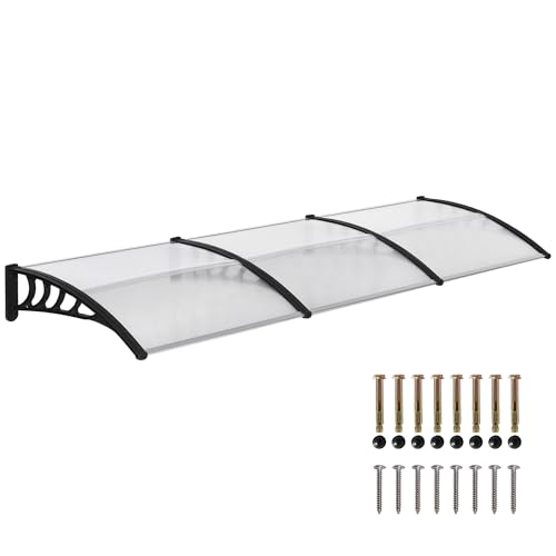 Outsunny Auvent de Porte Marquise en Polycarbonate auvent de Porte d'entrée Bord en Aluminium résistante Toit abri Contre la Pluie, la Neige et UV 303 x 96 x 27 cm Transparent