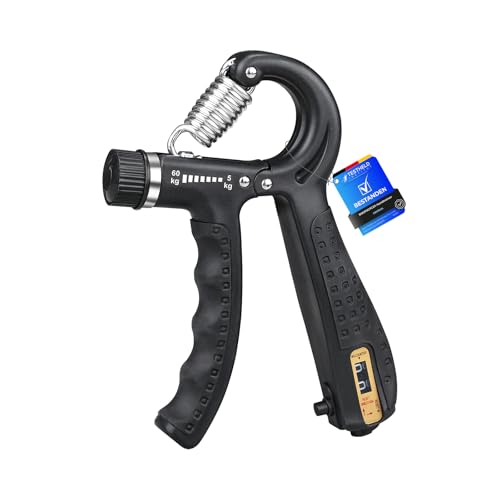 GRIFEMA GA5003, Hand Grip, Grip Musculation avec Compteur, Résistance Réglable 5-60kg, pour Athlètes et Exercices de Récupération de la Main, Black