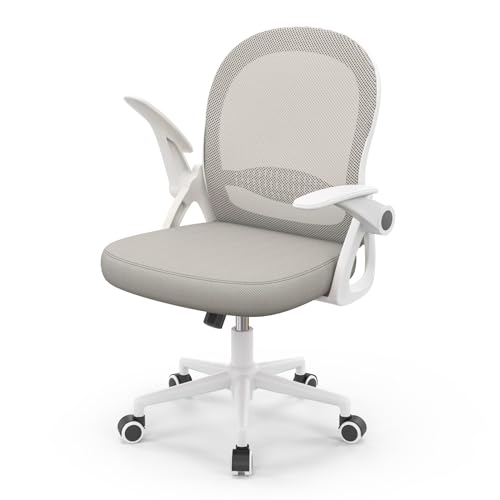 naspaluro Chaise de Bureau avec Accoudoir Relevable, Fauteuil de Bureau avec Soutien Lombaire, Siège Bureau avec Dossier Moyen de 45 cm, Hauteur d'Assise de 43 à 53 cm pour Maison/Bureau, Gris