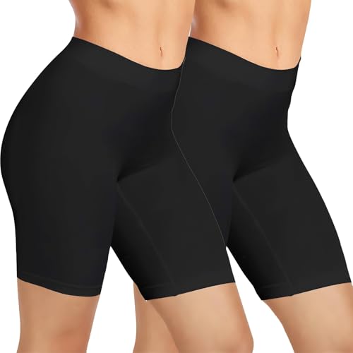 AURUZA Lot de 2 Short Leggings Sport Femme sous Jupe ou Robe Anti-frottement Pantalons de Cyclisme pour Femme Legging Court sans Couture Boxer Short Sécurité (2pcs Noir, XL)