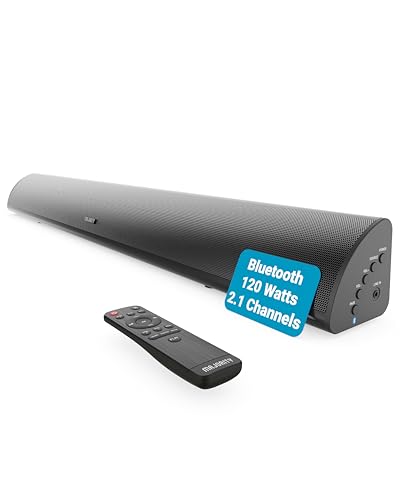 Majority 120W Barre de Son TV Bluetooth | Enceinte TV Home Cinema 2.1 | Barres de Son avec RCA, Optique et AUX | Caisson de Basse Intégré | Montage Mural Snowdon