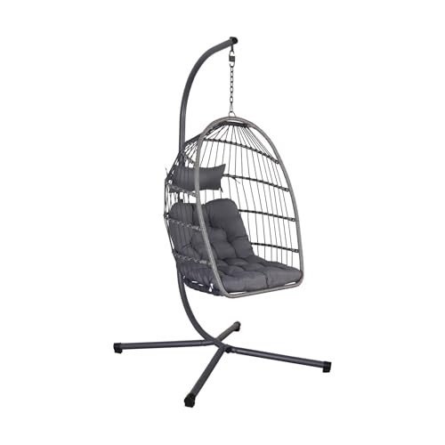 sweeek - Fauteuil œuf Suspendu Anthracite Toscana Acier. Osier. Polyester. 105 x 105 x 196 cm