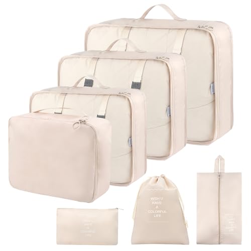 Organisateur de Voyage, Lot de7 Organiseurs de Bagage pour Voyage, Organiseurs de Bagage Différents Tailles des Cubes Étanche pour Voyage, sacs à vêtements, chaussures, sacs de rangement