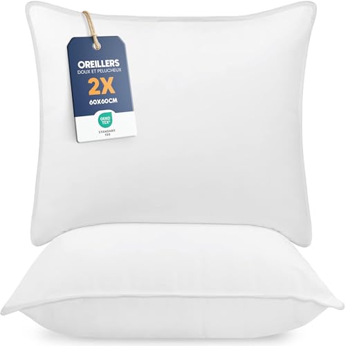 Utopia Bedding Pillow (Lot de 2), 60 x 60 cm, Oreiller de Sommeil, Coussin Respirant et Doux (Blanc)